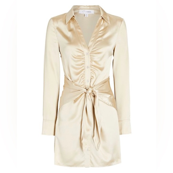 INTERMIX Dresses & Skirts - INTERMIX Melissa Tie-Front Silk Mini Dress in Ivory; Size 2